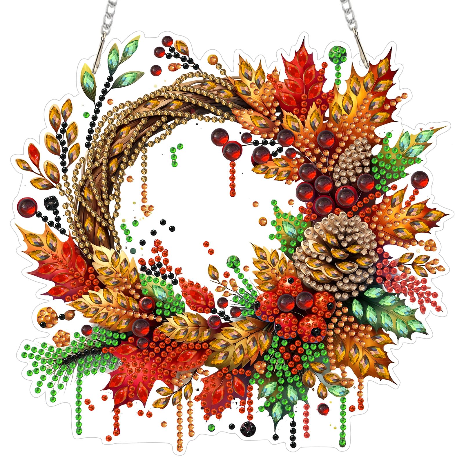 MOGTAA Autumn Diamond Art Hanging Kits for Adults Kids, 5D Special Shape Wreath Diamond Painting Pendant Kits, Crystal Rhinestones Fall Gem Arts Crafts Kit for Home Wall Decor Gifts
