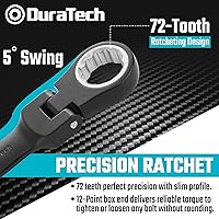 Vista 3 de DURATECH Stubby - Juego de llaves combinadas de trinquete de cabeza flexible, SAE, 8 piezas, 5/16" a 3/4", acero CR-V, revestimiento electroforético