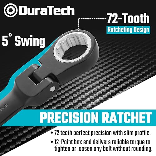 Miniatura 3 de DURATECH Stubby - Juego de llaves combinadas de trinquete de cabeza flexible, SAE, 8 piezas, 516" a 34", acero CR-V, revestimiento electroforético