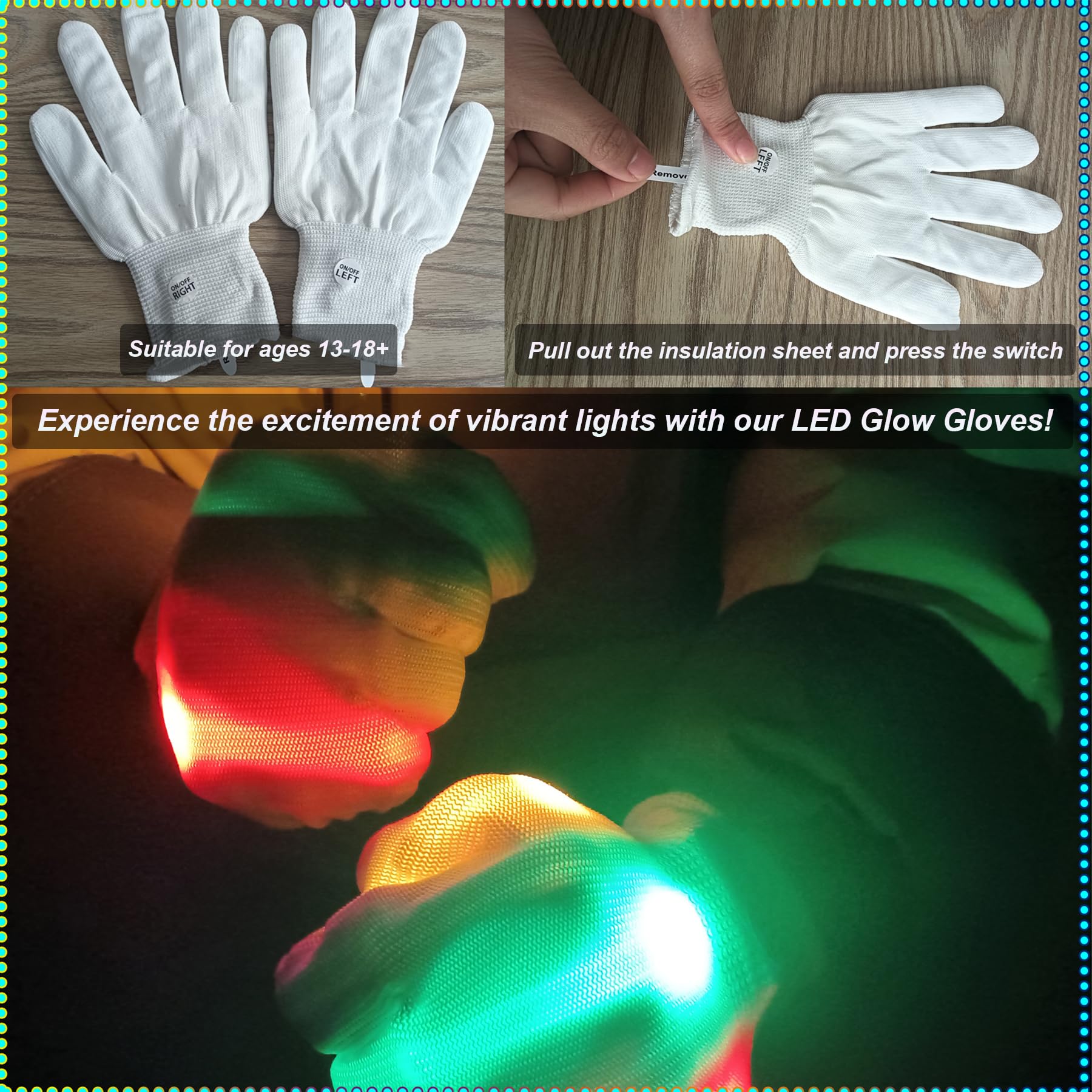 Rave Gloves LED Gloves Toys Cool Stuff Glow Party Toys L Size for Ages 14+ : Clothing, Shoes & Jewelry