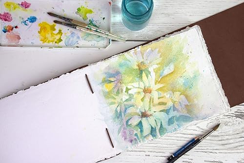 Miniatura 4 de Wanderings Cuaderno de recortes de cuero para acuarela, 10 x 12.5 pulgadas, álbum grande de cuero genuino con papel de borde cubierto hecho a mano