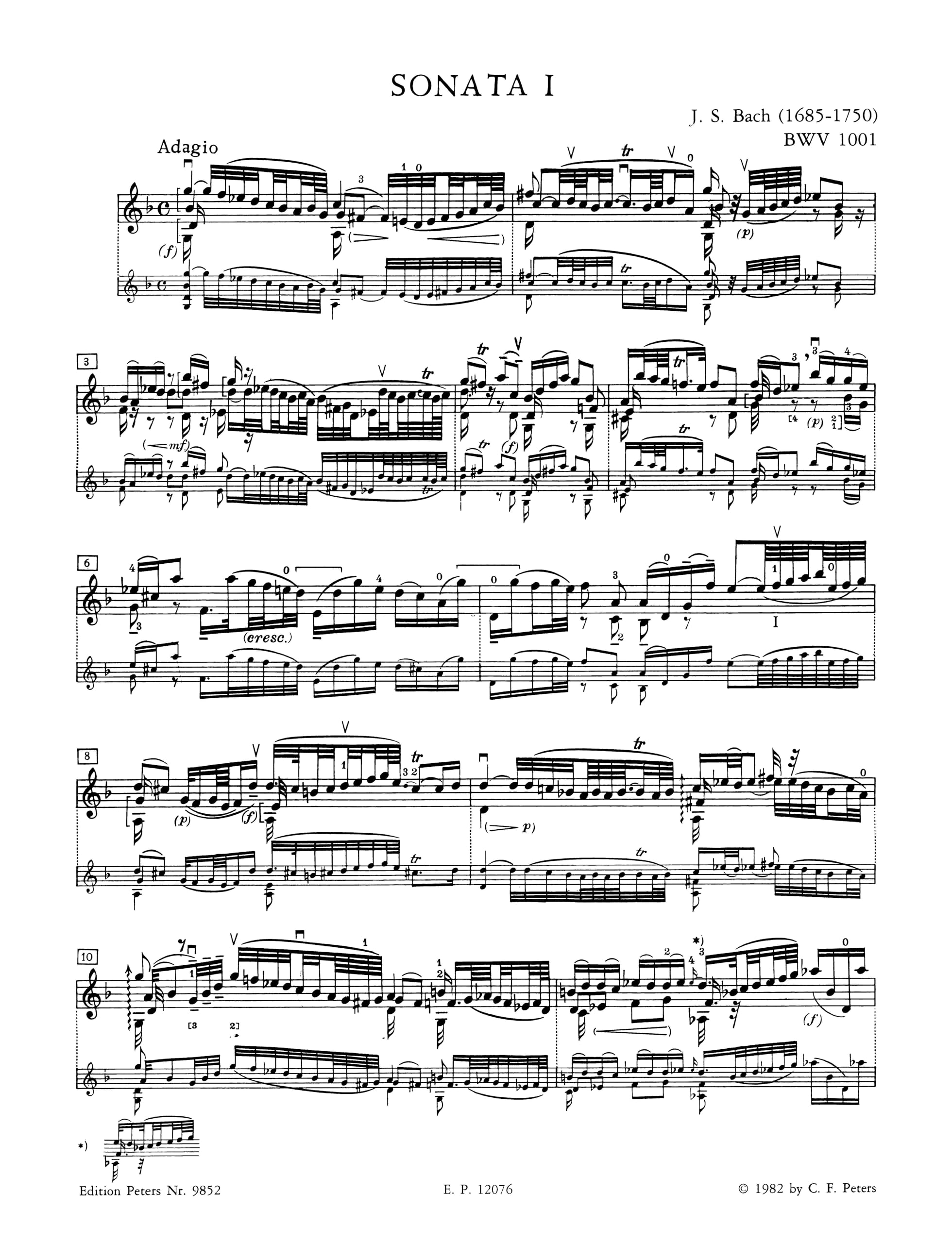 Sonaten und Partiten für Violine solo BWV 1001-1006 / URTEXT: für Violinen allein (Edition Peters)