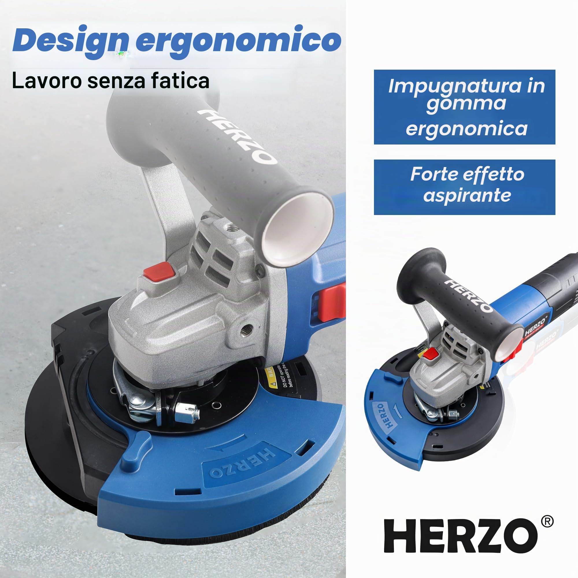 HERZO Smerigliatrice per calcestruzzo, set con mola diamantata e cappa di aspirazione, 1400 W (125 mm)