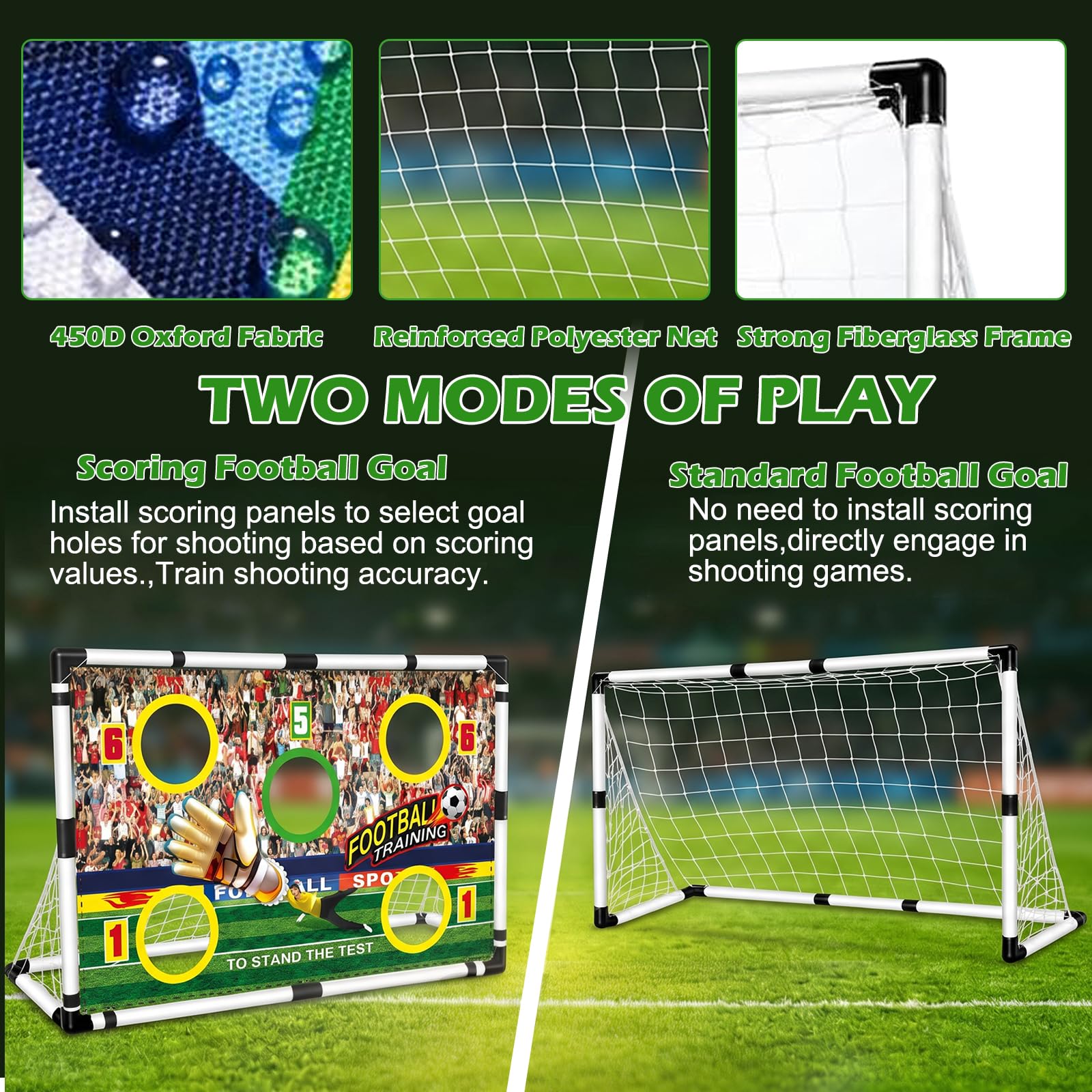 Porta da calcio 2 in 1 per bambini, 120 x 78 x 64 cm, porta da calcio per giardino, portatile, con 5 aree di bersaglio, stabile porta da calcio per giardino, parco, spiaggia, include 4 picchetti di