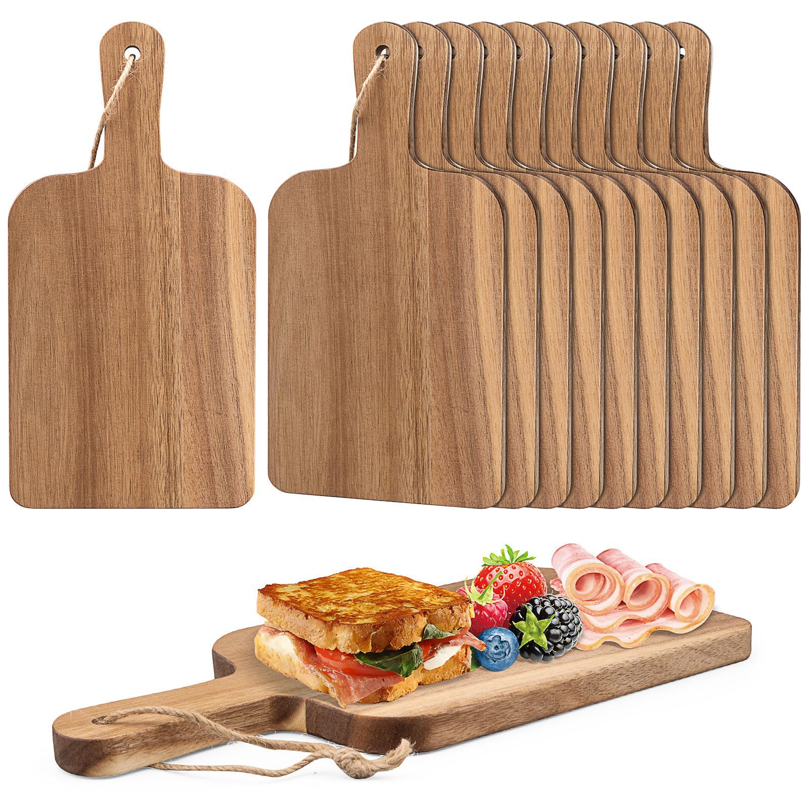 12 Stück Schneidebretter aus Akazienholz mit Griffen 30x15 cm für Essen