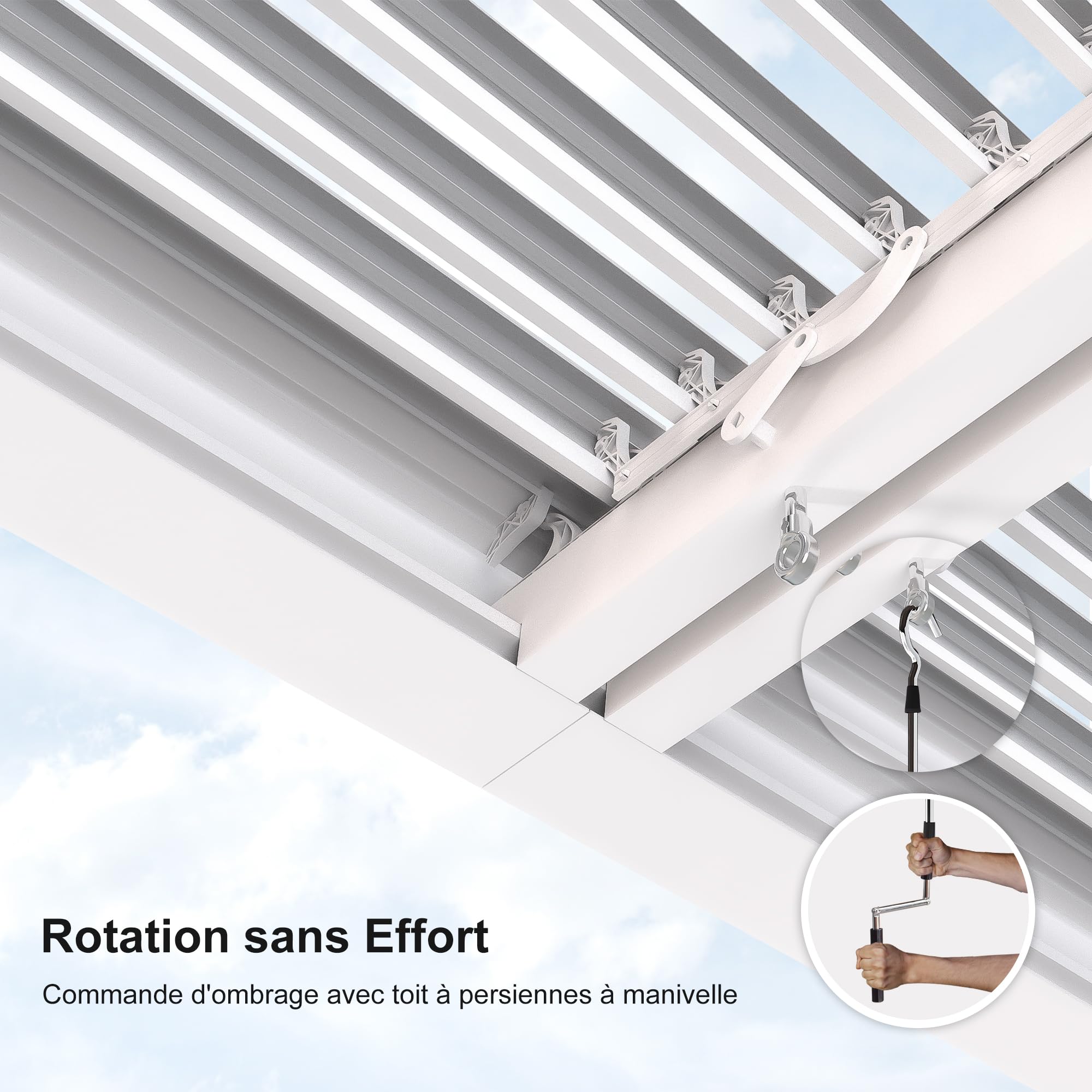 PURPLE LEAF Pergola Bioclimatique Alu 4,24 x 3 m Lames Orientables, Blanc