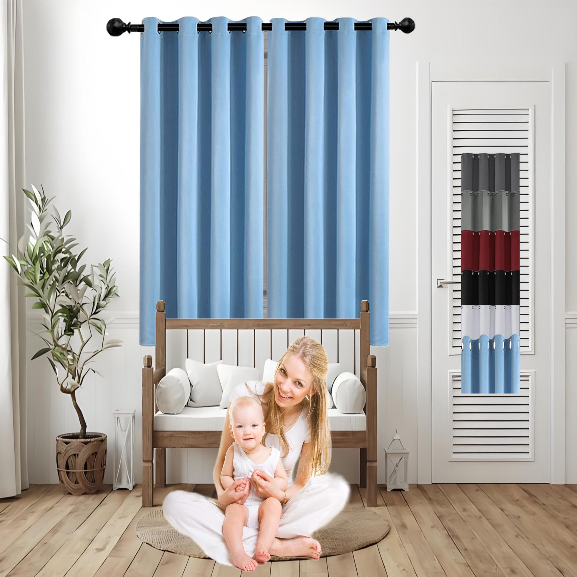 Tenda Oscurante da Interno 200 x 190 cm Isolamento e Blocco Della Luce Tenda Oscurante Termico Antivento Adatto per La Cucina, Blu Cielo
