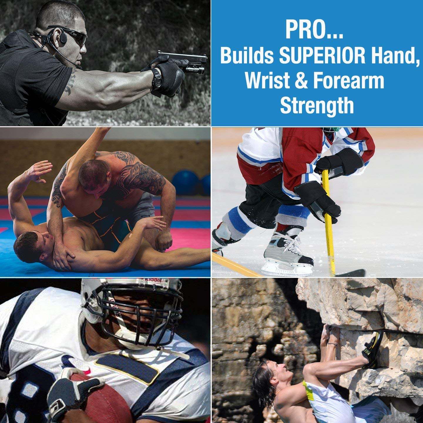 PROHANDS PRO - Ejercitador de mano, ejercitador de dedos (fortalecedor de agarre de mano), con resorte, sistema de pistón de dedo, aísla y ejercita cada dedo, (juego de 5) (azul, rojo, negro, gris,