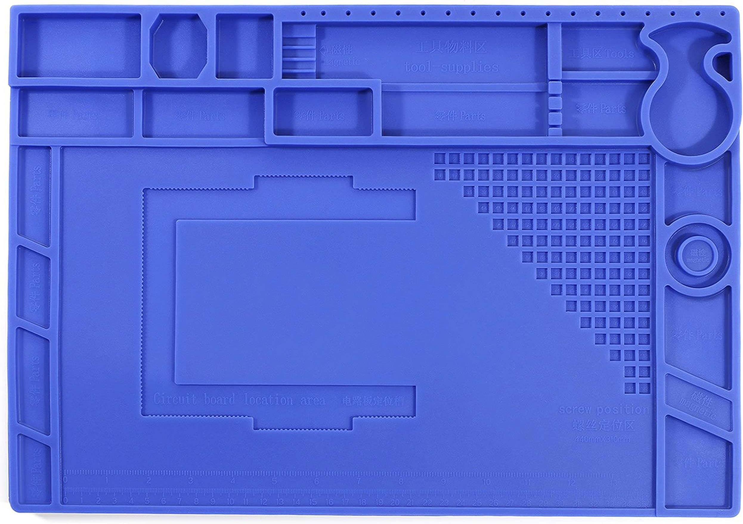 YIHUA M180 Anti-Slip Magnetic Insulation 500℃ Heat-Resistant Silicone Work Mat for Soldering, SMD Rework, Mobile Phone, Laptop, Electronics Repair and DIY Size: 17.32 x 12.20 Inches (M180)