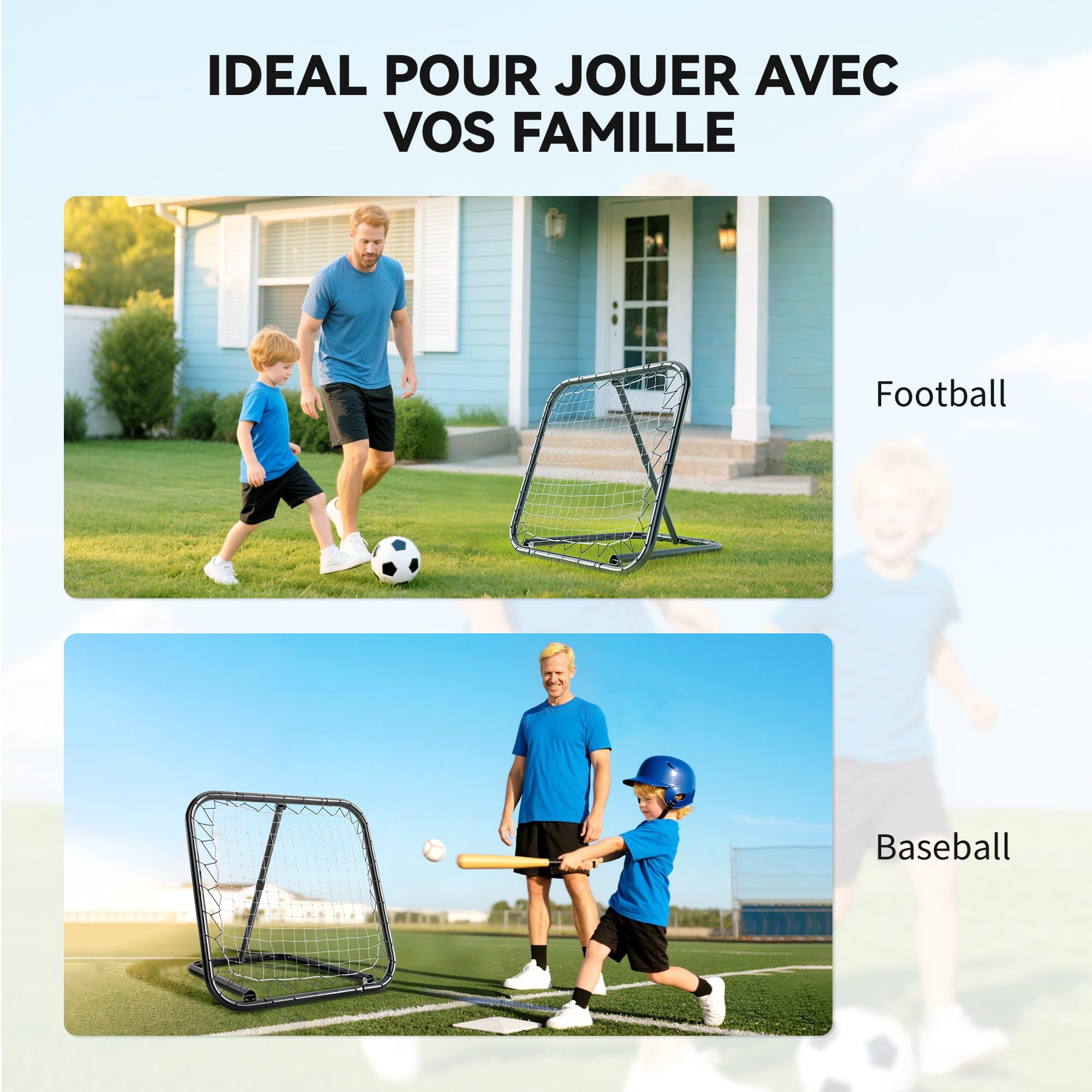 HOMCOM Filet de Rebond de Football Ajustable Pliable Portable 78 x 84 x 78 cm Noir Blanc