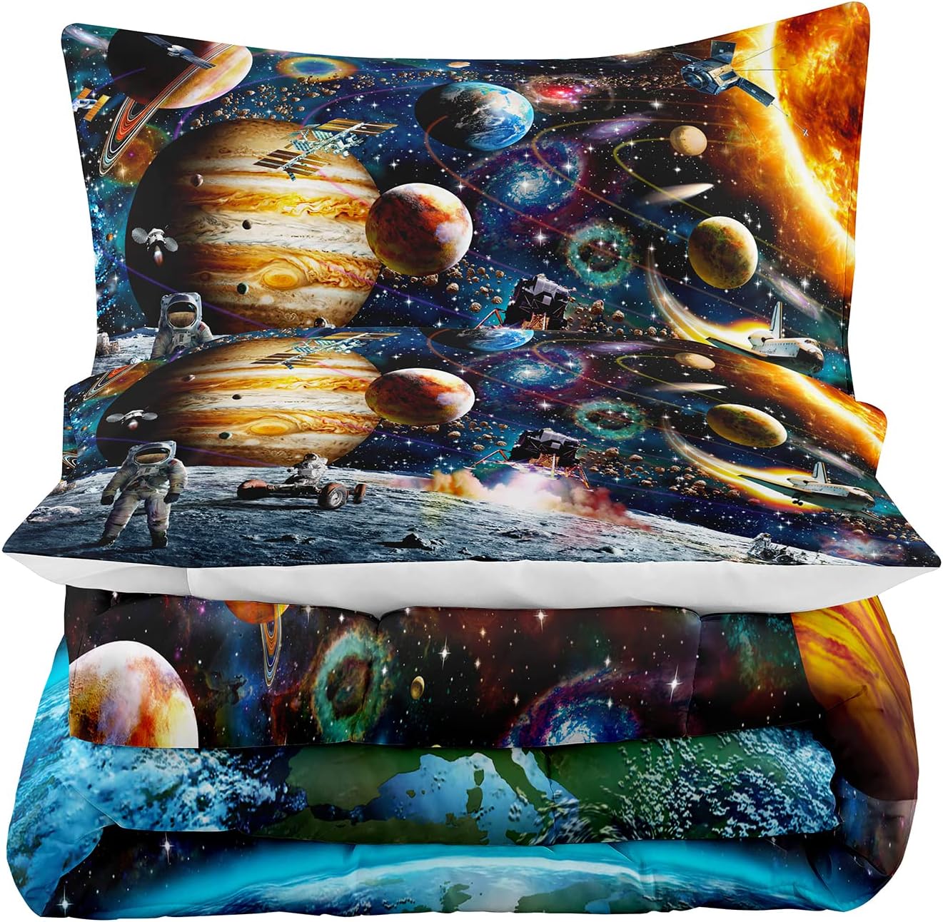 Tailor Shop Universe Galaxy Comforter Set for Girls Boys Kids Galaxy The Planet The Earth Astronaut Stars Outer Space Bedding Set Twin Size with 1 Comforter 1 Pillowcase