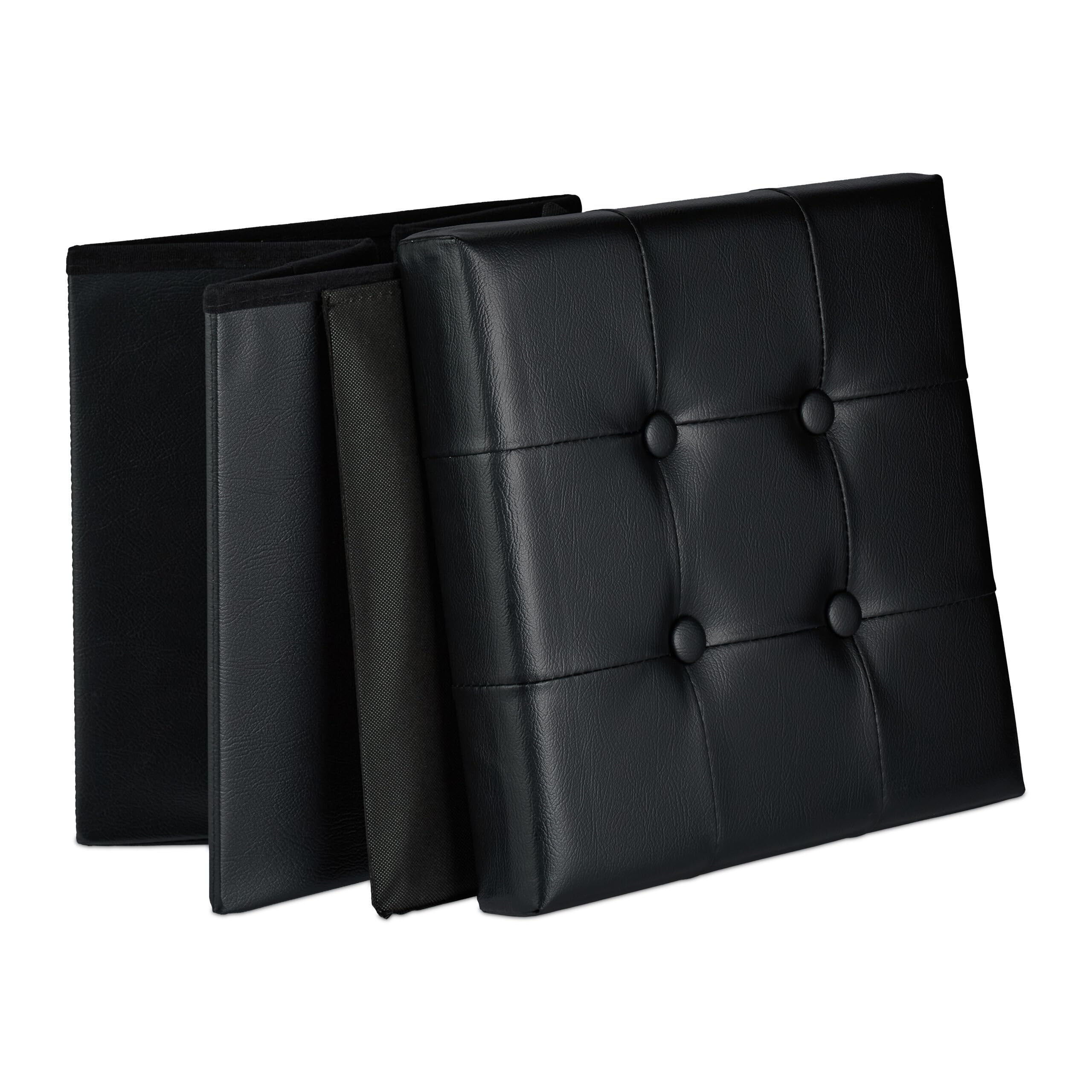 Pouf Contenitore Relaxdays - Sgabello Pieghevole Imbottito In Pelle Finta, Bianco - 39x37x37 Cm - Foto 9