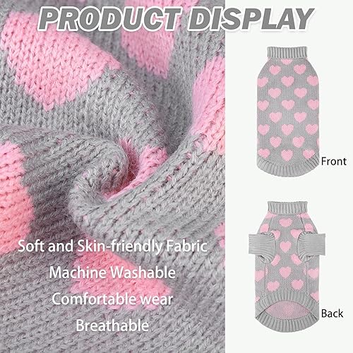 Miniatura 3 de KOOLTAIL Suéter de gato  Traje para el día de San Valentín con patrón de amor de corazón, ropa de cuello alto de punto suave y cálido para gatos,