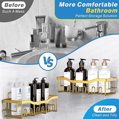 Miniatura 3 de EUDELE Paquete de 5 Organizador de Ducha de Acero Inoxidable a Prueba de Óxido – Organizador de Baño Adhesivo Sin Taladro con Gran Capacidad