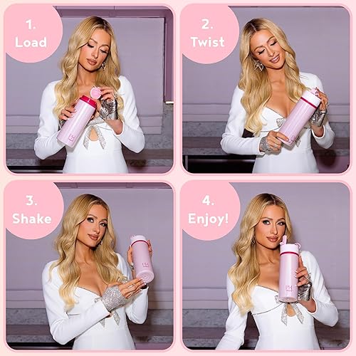 Miniatura 7 de Vitapod Paris Hilton x Daily Wellness System - Botella de agua nacarada de 22 onzas en That's Hot Pink y 6 cápsulas de mezcla de bebidas, incluye