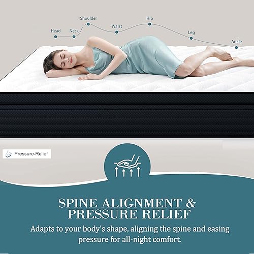 Miniatura 5 de Sleepmax Colchón King de 10 pulgadas, colchón híbrido firme de lujo, alivio del dolor, cama en una caja, soporte extra lumbar y de cadera, sin fibra