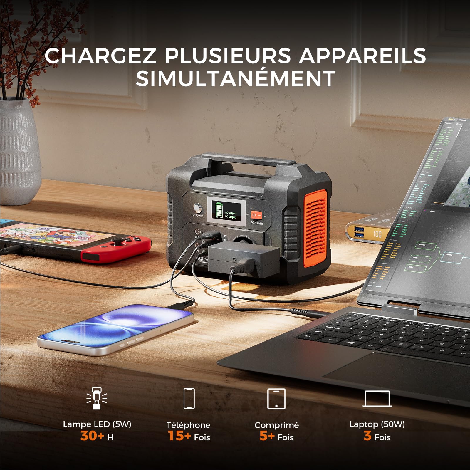 Generateur Électrique Portable 151 Wh, Générateur Solaire 200W, Batterie de Secours 230V, Station Électrique pour Caravanes, Garage, Jardin, Camping,Balcon (les panneaux sont en option)