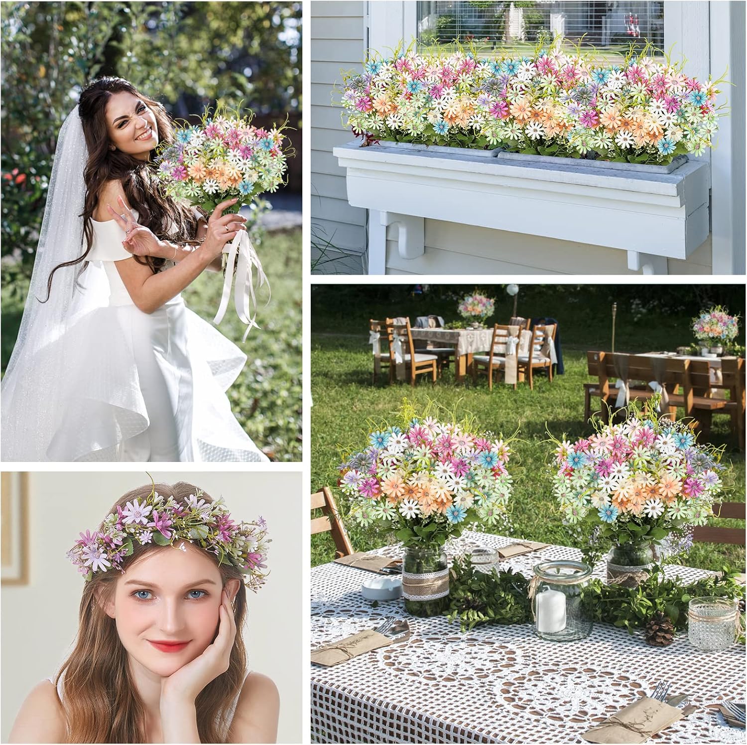 AmyHomie 6 Bundles Wildflowers Fake Daisy Outdoor Artificial Flowers UV Resistant Silk Wild Flower Bouquets Bulk Faux Plants Plastic Greenery for Decoration Vase Floral Spring Home Decor - Image 5