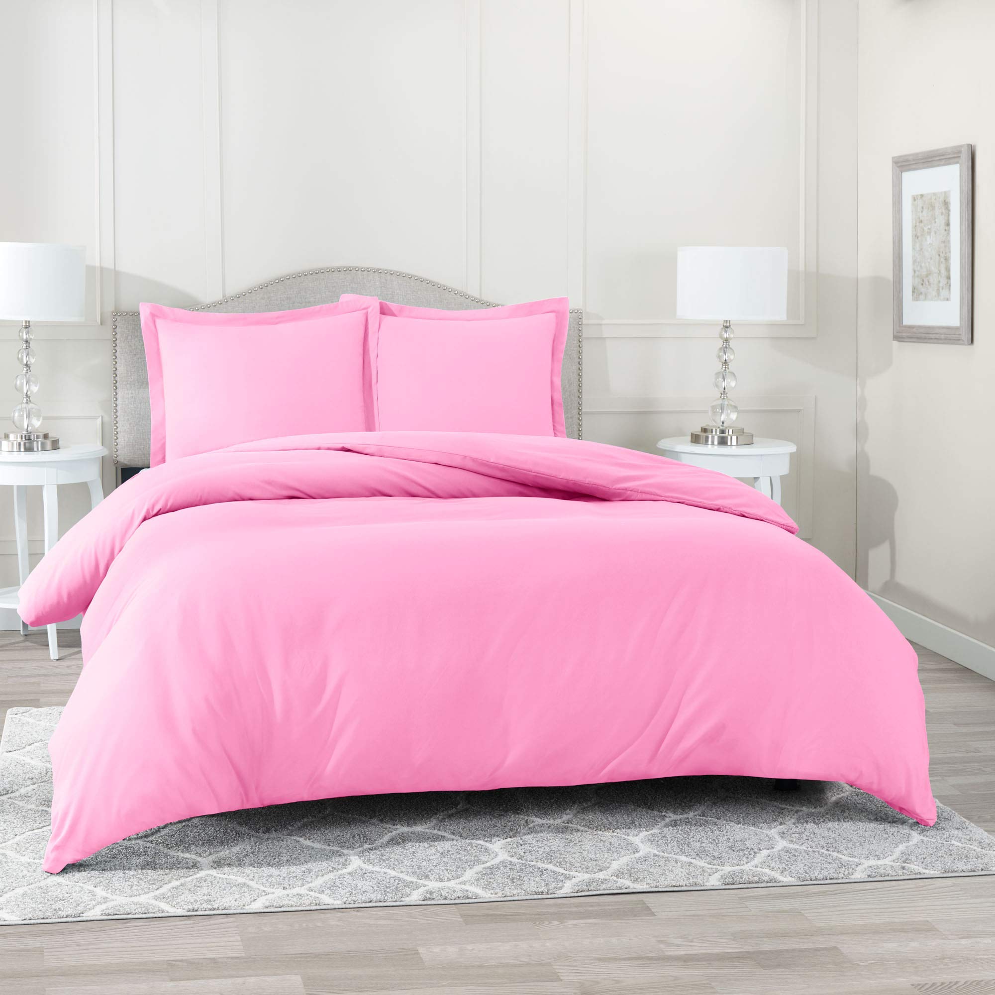 Wega Linen 1 Pcs Soft Cotton Duvet Cover with 2 Pillowshams Cotton Premium with 4 Corner Ties & Zipper Closure Ultra Soft Breathable Oversized King-Light Pink 3 PC Duvet Cover Set