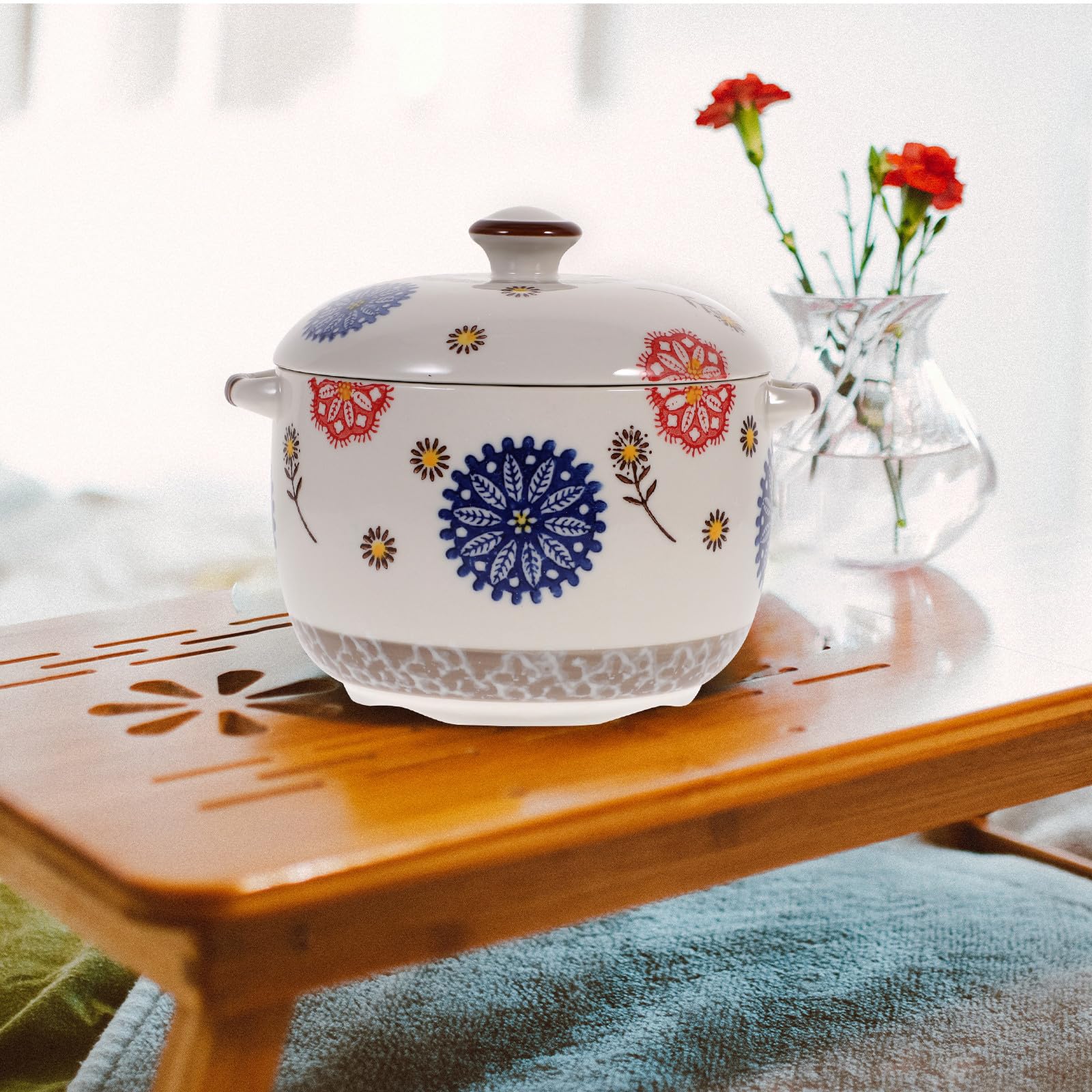 Zuppiera in Ceramica Stile Giapponese da 1000ml con Coperchio, Tecnologia di Stampaggio Integrata, Ciotola per Zuppa Bella e Pratica Adatta a Decorazioni Festive