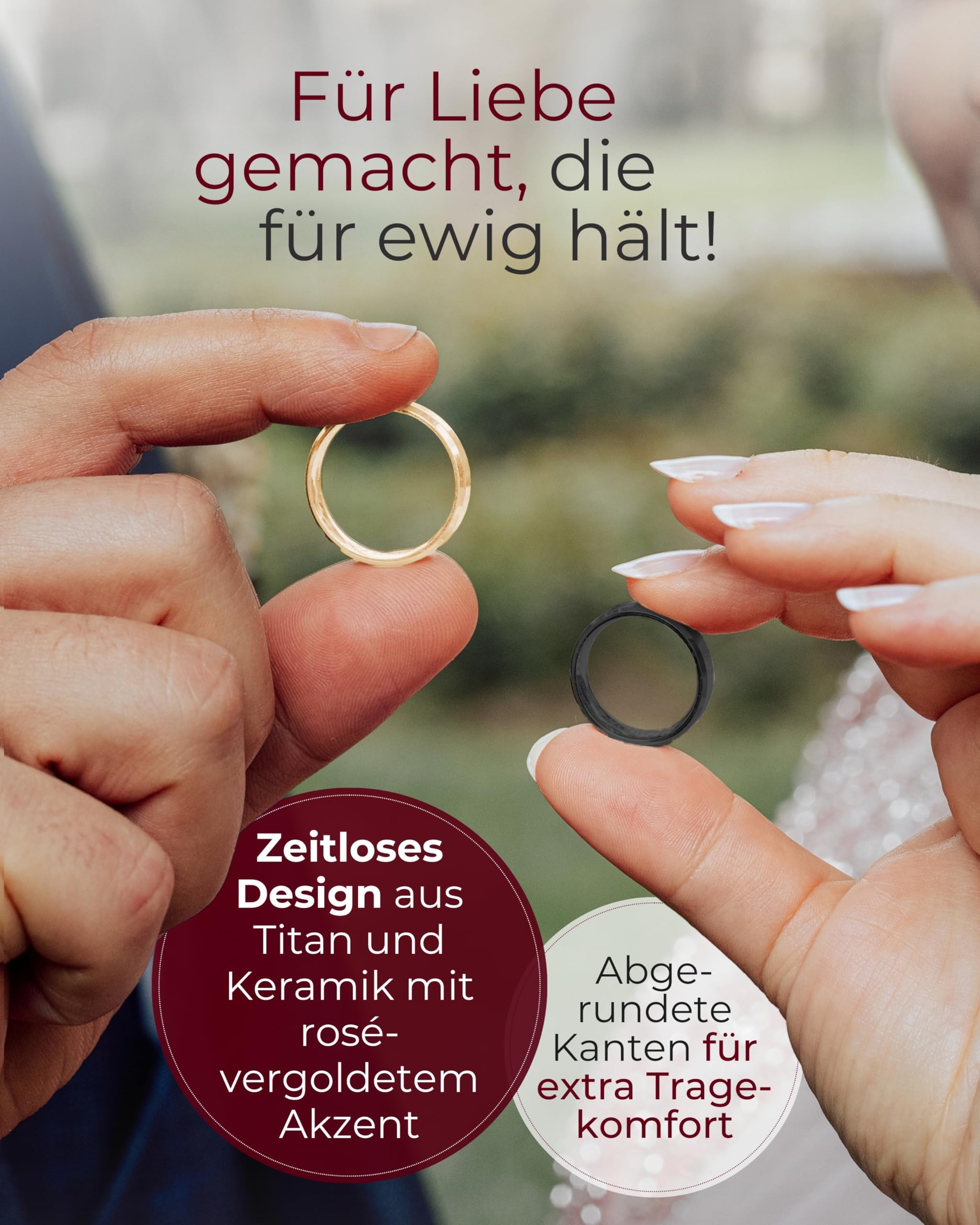 123traumringe Eheringe in Titan, Keramik & Roségold I Partnerringe mit Zirkonia & Etui I Gravierbare Eheringe mit Ringgröße 50-70 mm I Edle Verlobungsringe in 6 mm Breite & 2 mm Stärke I S63