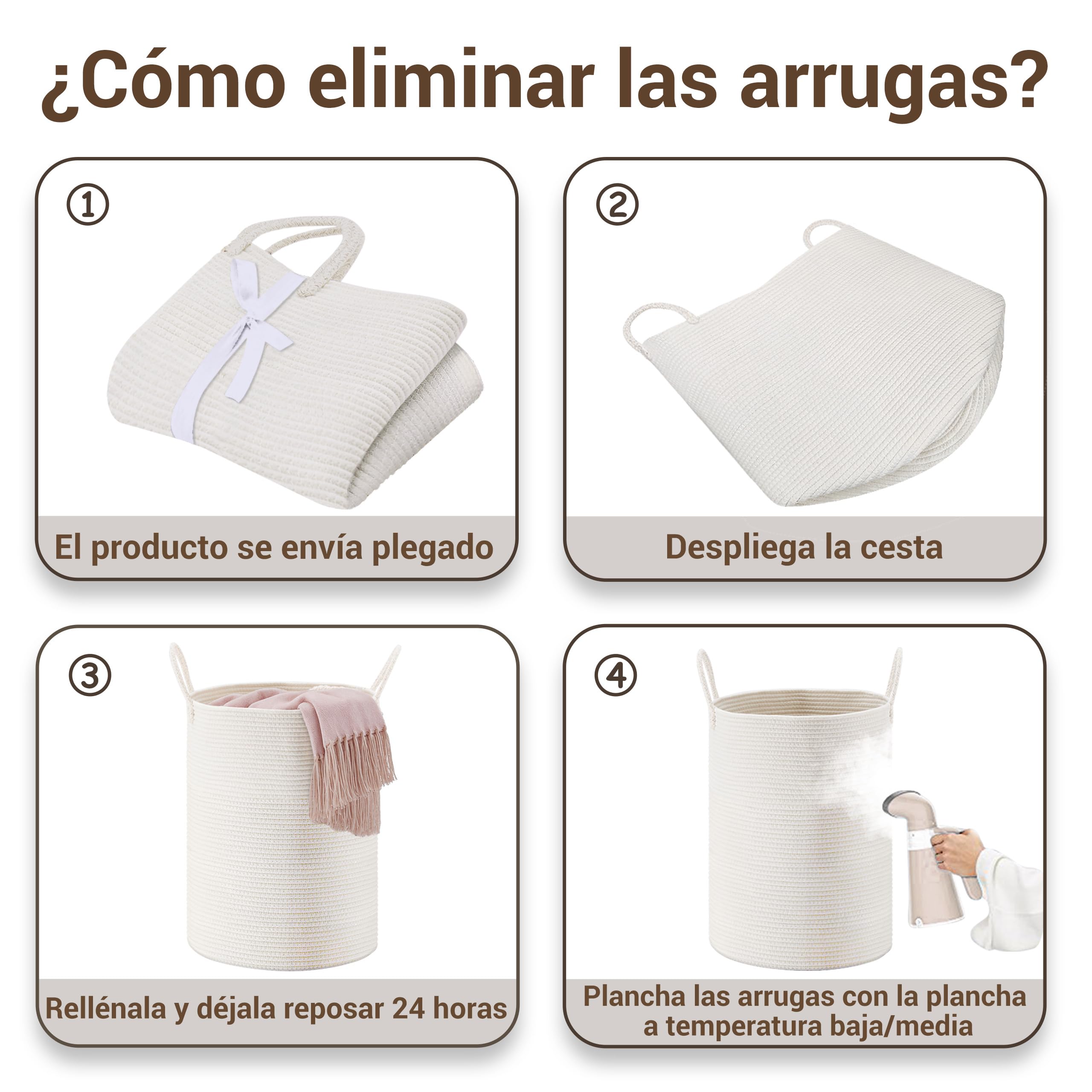 Cesto de Ropa Sucia y Cesta de Lavandería 38x45cm - Pequeña Cesta Plegable de Almacenamiento con Asa, Apta para Almacenar Ropa, Juguetes y Mantas - 53L Blanco