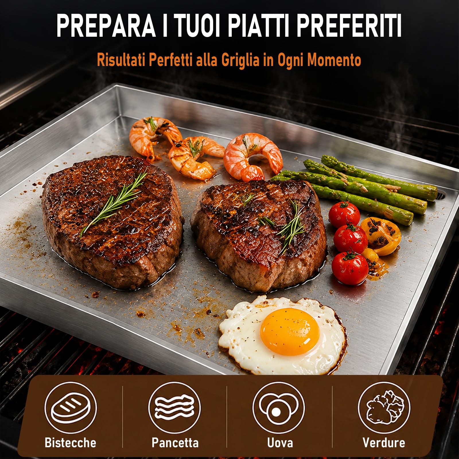 Set di Plancha in Acciaio Inox da 4 mm, 40 x 30 cm, con 5 Pezzi di Utensili per Barbecue, Spatola Inclusa, Stabile e senza Deformazioni, Adatta per Barbecue a Gas e a Carbone.