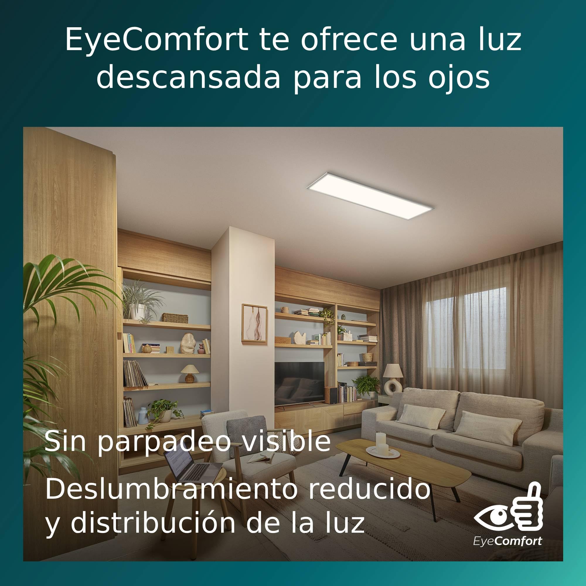 Lámpara de techo Philips Superslim con mando a distancia con interruptor de pared, 5 escenas de iluminación preestablecidas, regulación profunda del 1%, fácil de controlar, 100 cm, 24 W, blanco