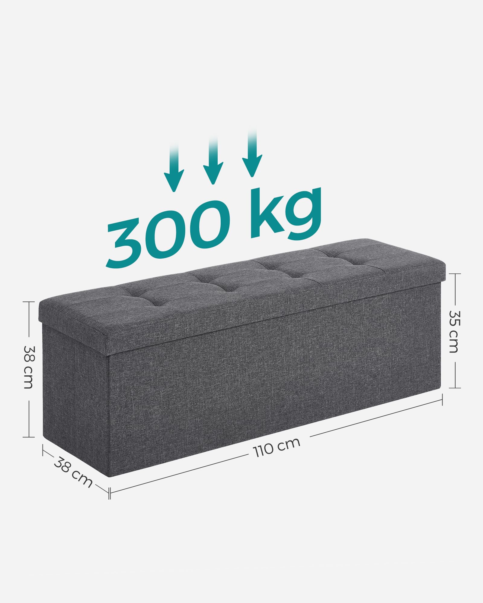 SONGMICS Sitzhocker mit Stauraum, klappbare Sitzbank, 38 x 110 x 38 cm Fußbank, Aufbewahrungsbox, bis 300 kg belastbar, für Wohnzimmer Schlafzimmer Flur, schiefergrau LSF77K