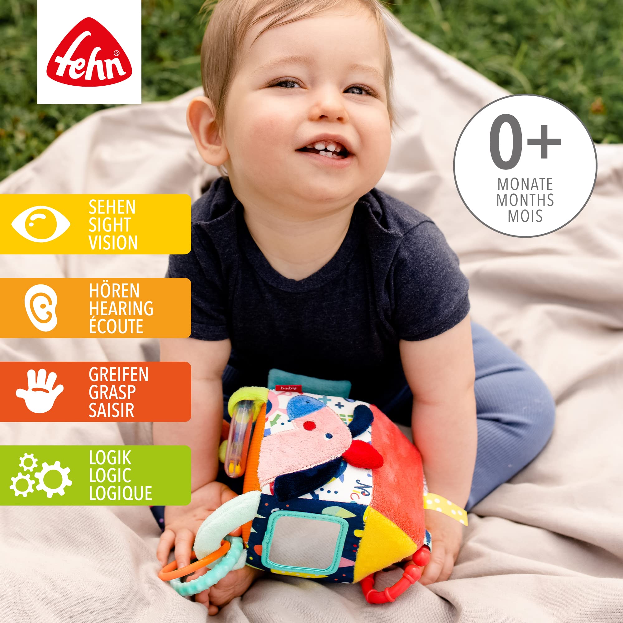 Fehn 055269 Activity Haus COLOR Friends zabawka do zawieszenia dla niemowląt i małych dzieci od 0 miesięcy – wspomaga zmysł dotykowy i motorykę precyzyjną – rozmiar: 13 x 9 x 9 cm, Dom