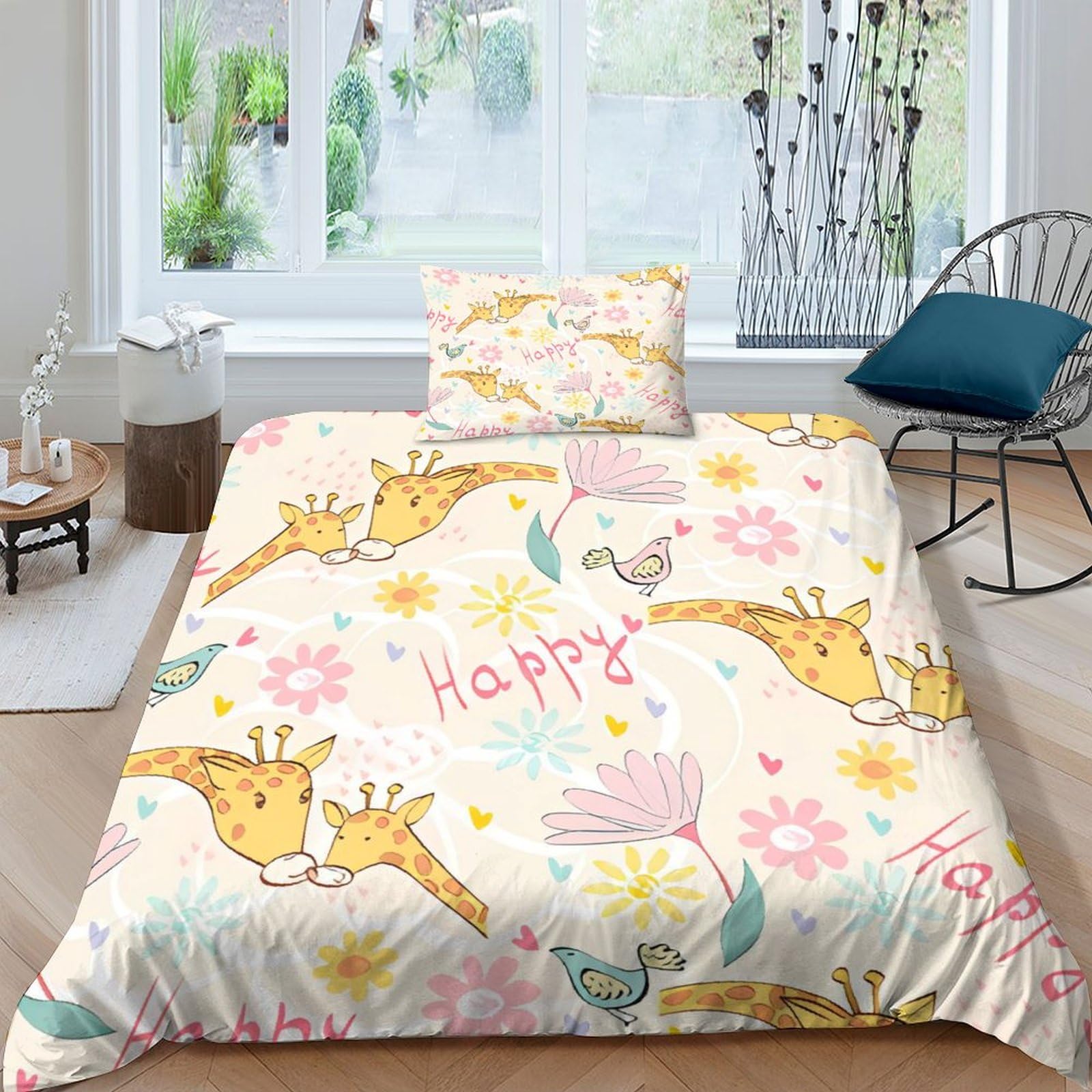 Housse de couette dessin animé girafe pour décorer la chambre enfant