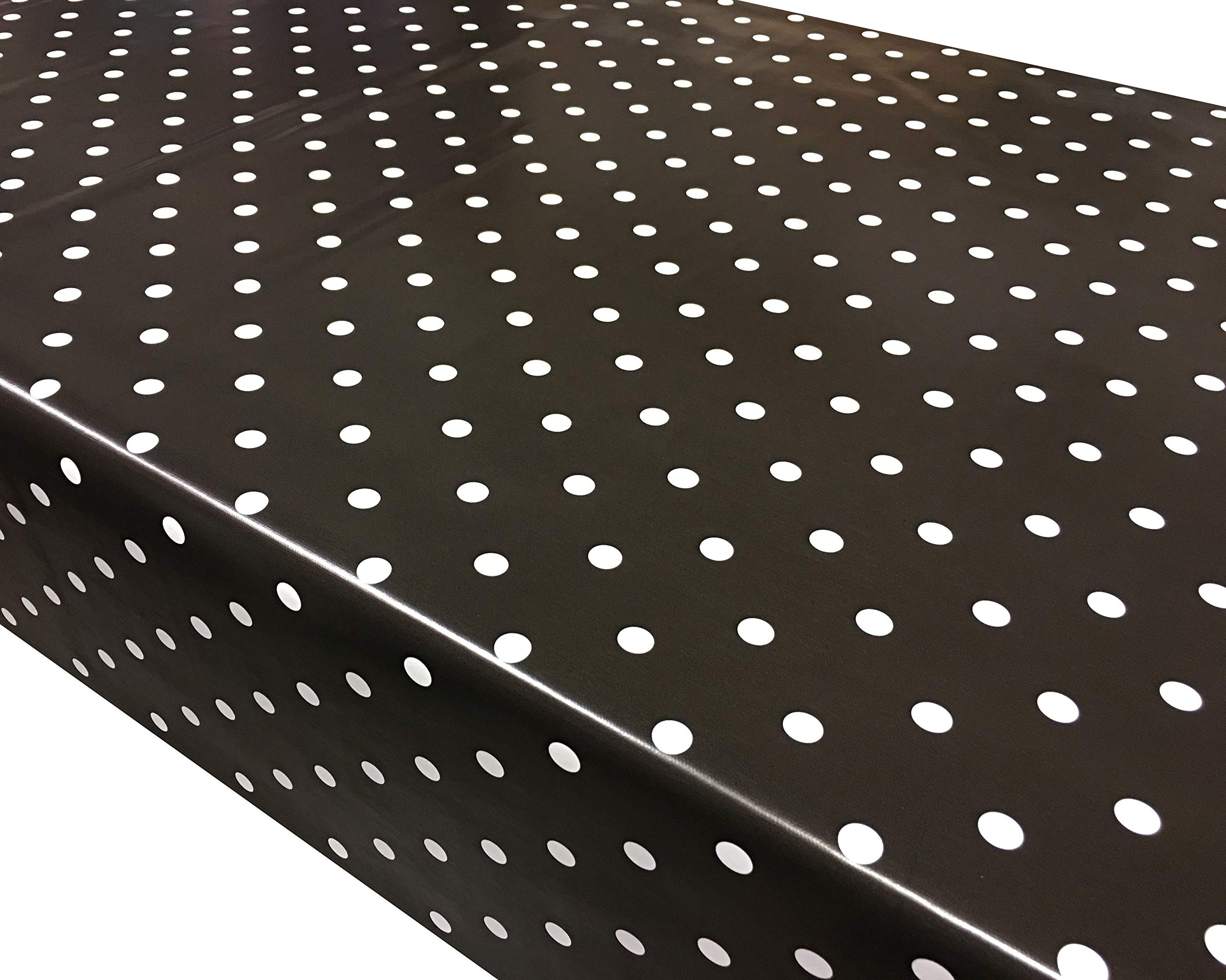 Prestige Tablecloths Black Polka Dot Spots PVC Vinyl Wipe Clean Tablecloth (Rectangle - 160cm x 140cm)