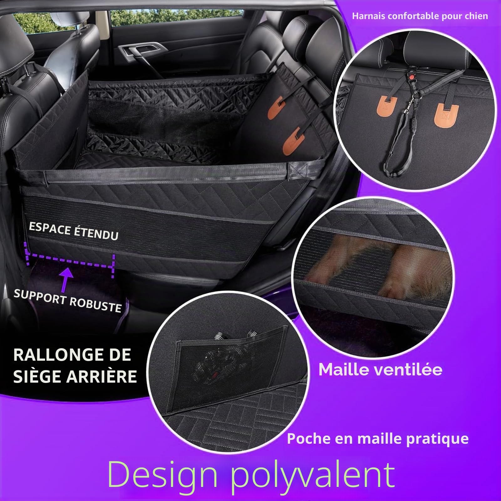 Siège Auto pour Chien Grand Format 73x53x53 cm – Panier Voiture Chien Sécurisé avec 4 Sangles – Pliable, Imperméable, Anti-Rayures – Convient Petits, Moyens et Grands Chiens Jusqu’à 50 kg