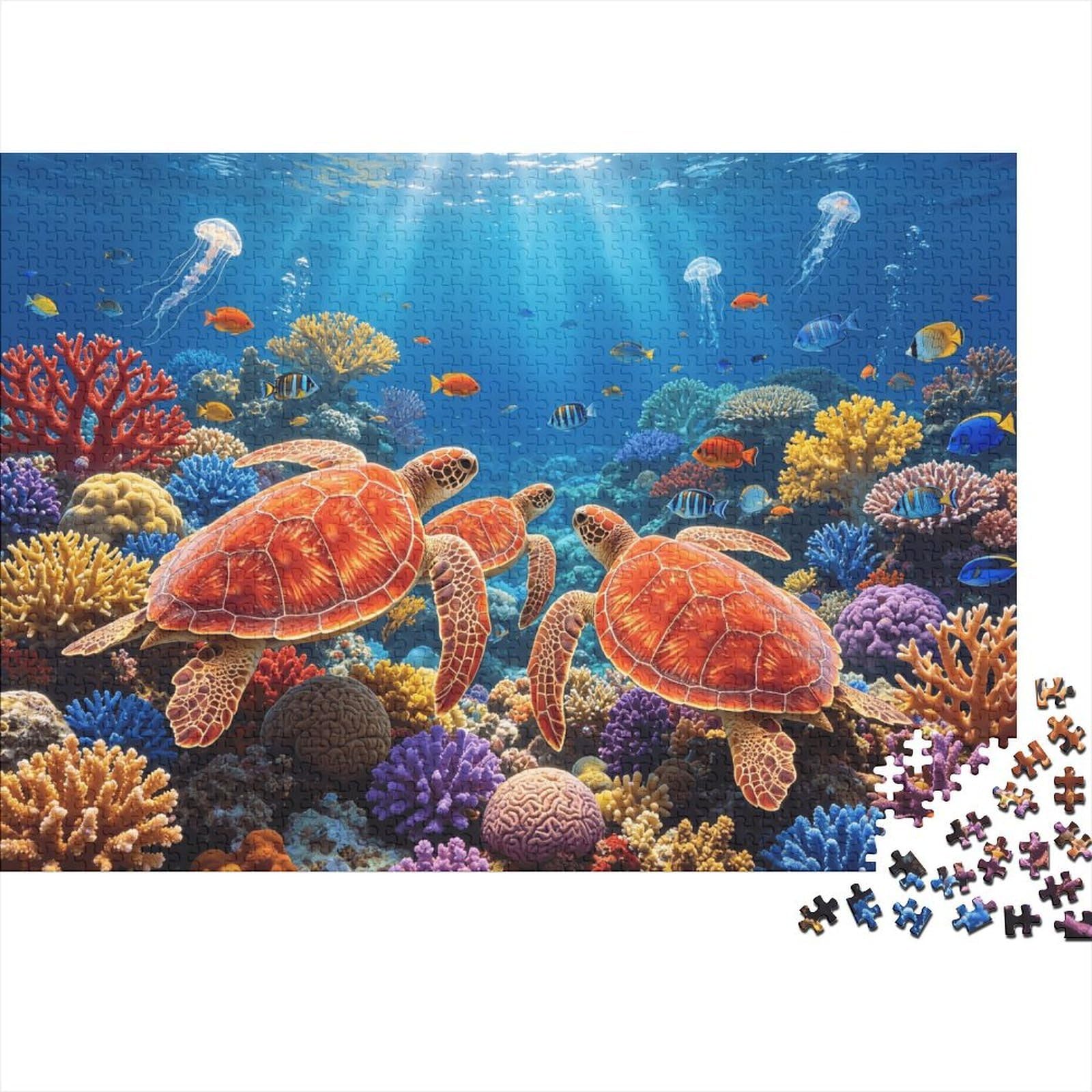 Coral Reef 1000 Piece Jigsaw Puzzle Recyclable Paper Sea Turtle Puzzle for Adults Fun Present & Activity for Home Great Gift Idea for Men 38x26cm/1000pcs