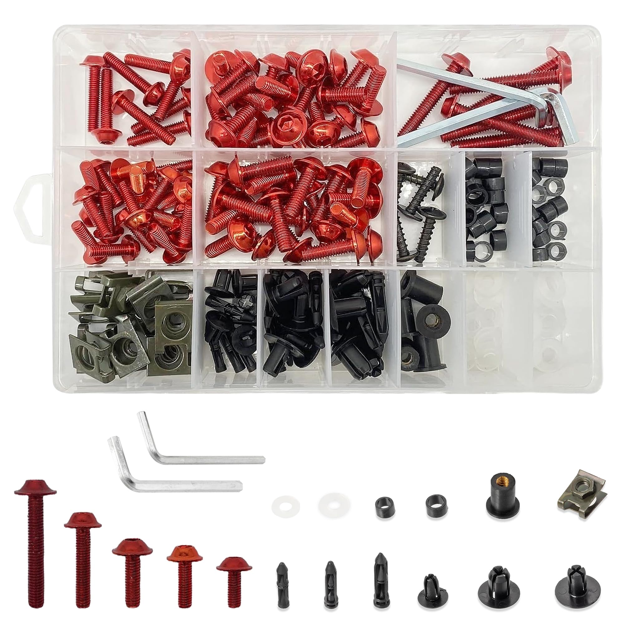 210PCS Motorcycle Fairing Bolt Kit Aluminum Alloy M5 M6 Screws Fasteners Colorful Universal Fairing Bolts Nut Clips Kit for Honda Kawasak Suzuki