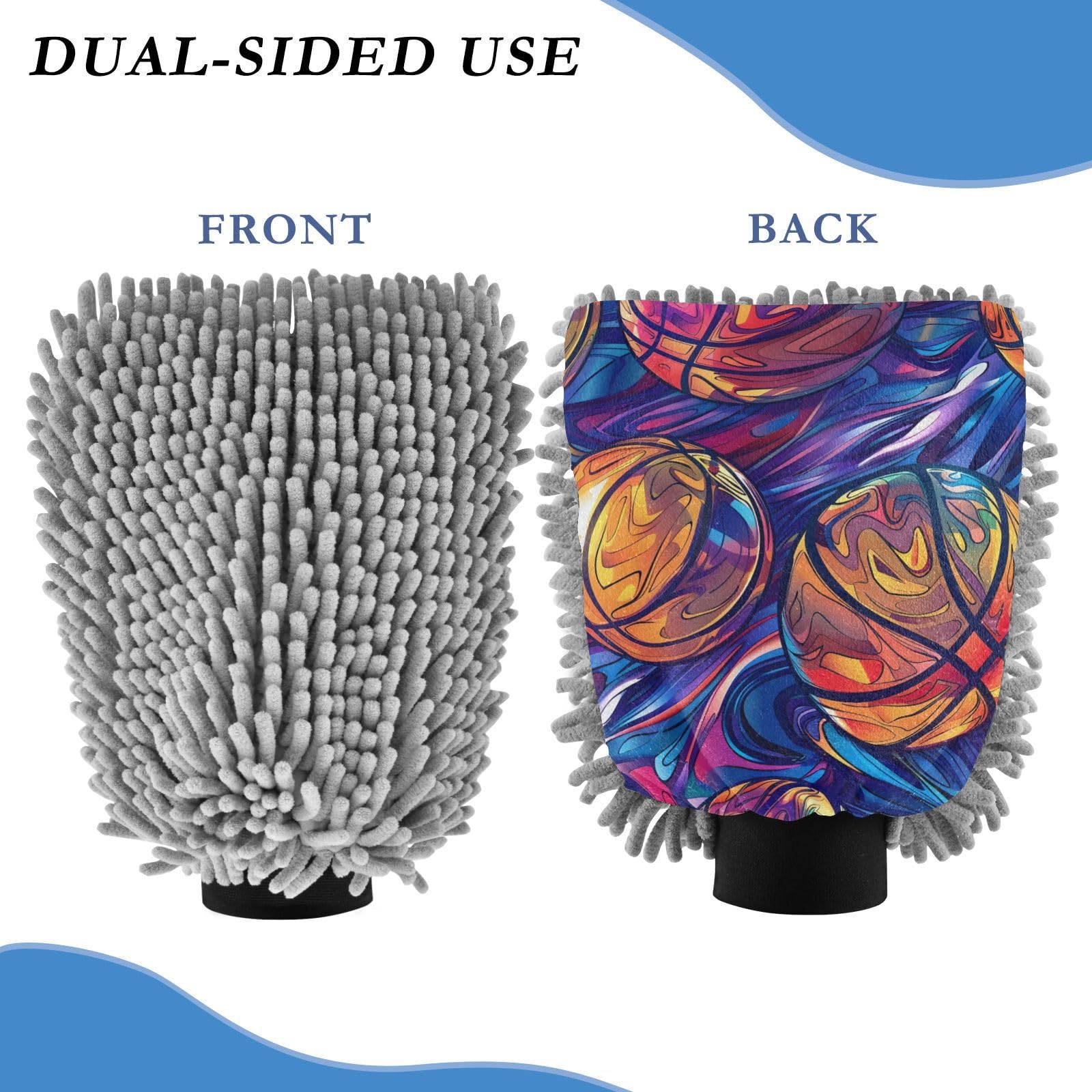 IOACIY Absorbent Microfiber Car Wash Drying Mitts, 2 Pack, Scratch-Free & Lint-Free, Rich Foam, Highly Absorbent, Double Sided, Wash Mitt Perfect for Car Washing, M, Basketball (11)