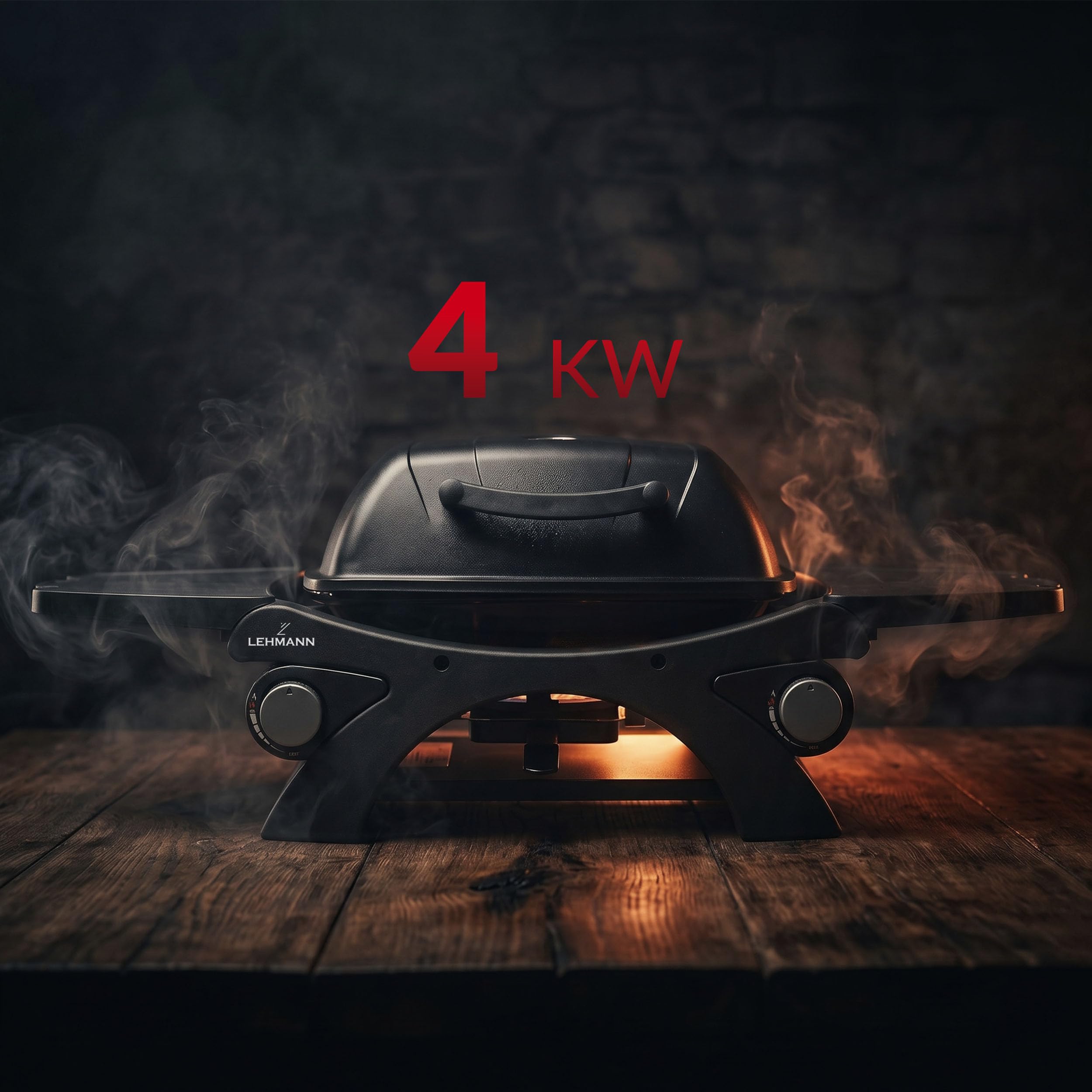 LEHMANN Gasgrill, Tragbarer Tischgasgrill mit 2 Brenner, Thermometer & Seitentischen klappbar, Gusseisen Grillrost mit 1638 cm² Grillfläche, Tischgrill für Outdoor BBQ, Balkon- & Campinggrill