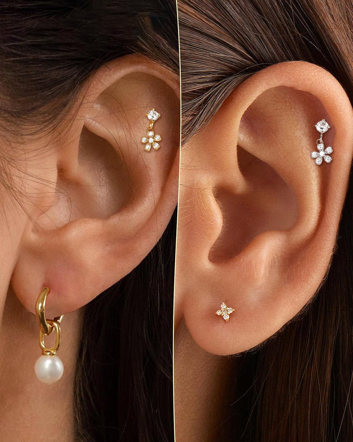 COCHARM 14K Gold Plated Cartilage Earrings Stud 16G Dangle Star 925 Sterling Silver Helix Tragus Earrings Surgical Steel Flat Back Earrings Dangly - Image 2