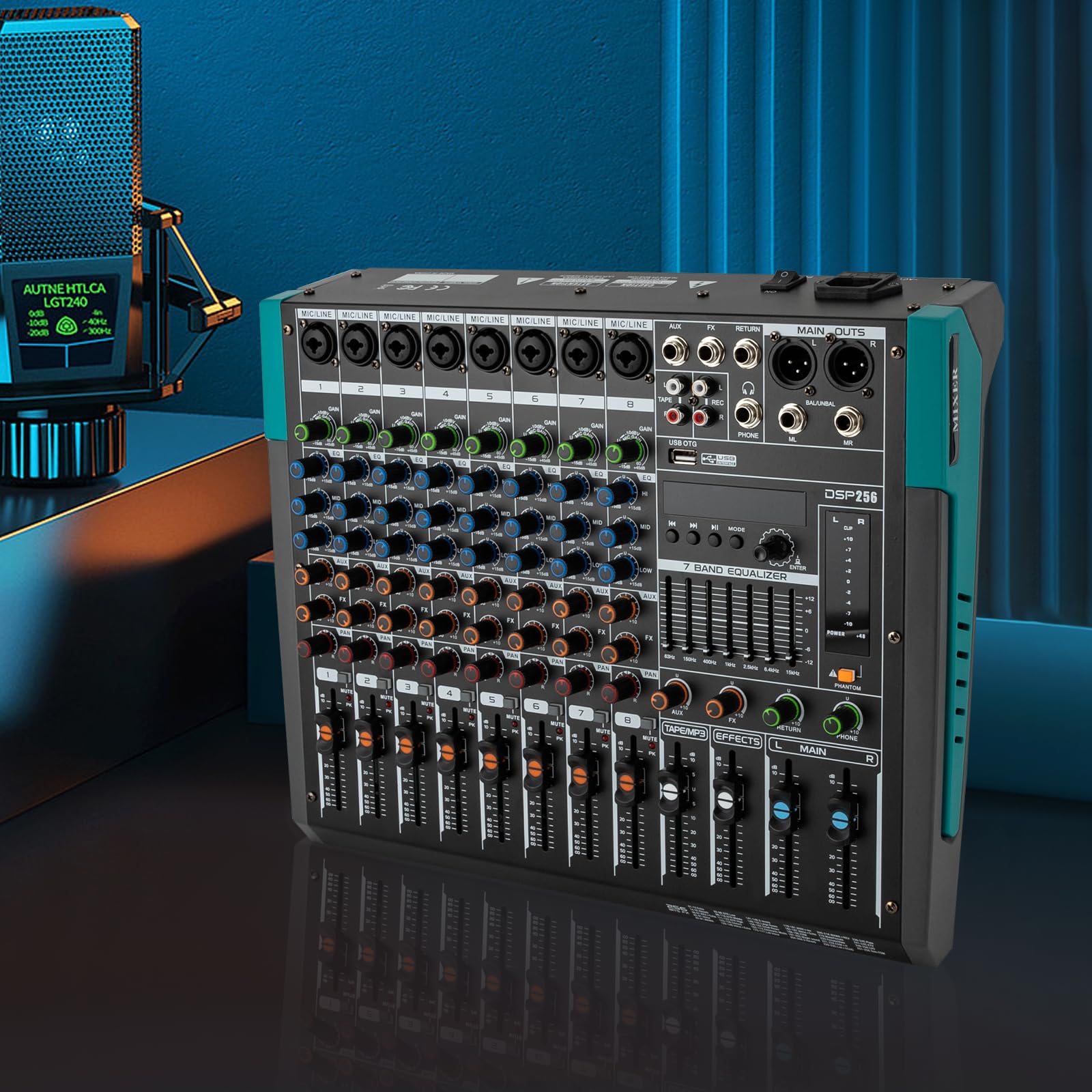 Audio-Mischpult, 8 Kanal Stereo Live Mischpulte, Audio Mixer Profi Musik Mixer, DJ Mischer Board Karaoke Mischpult Audio, Bluetooth USB