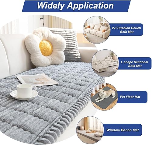 Miniatura 5 de LiveGo Fundas mullidas para sofá, para mascotas, protector de sofá para perros, funda protectora elegante de algodón, tapete para mascotas (gris
