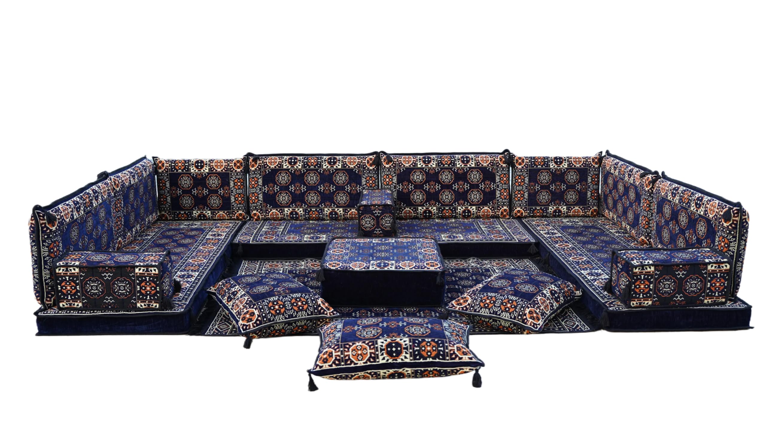arabicsofa Navy Blue Arabic Majlis Low Seating Sofa Set Washable Covers for Living Room Turkish Floor Cushions