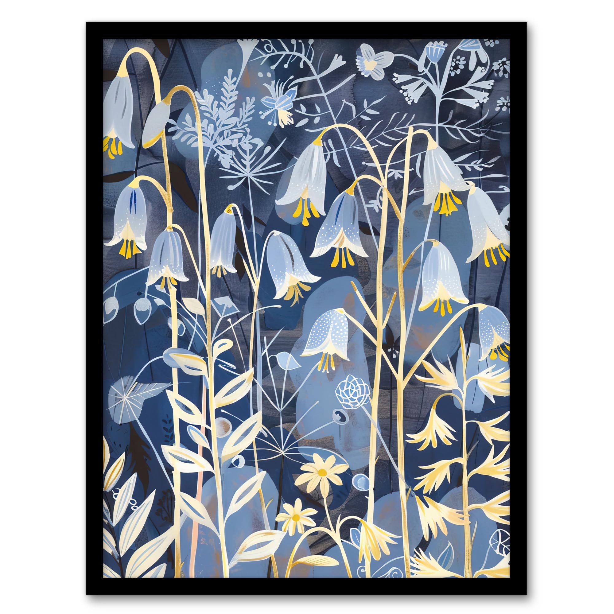 Artery8 Bluebells at Night Botanical Painting Wildflowers Living Room Artwork Framed Wall Art Print A4