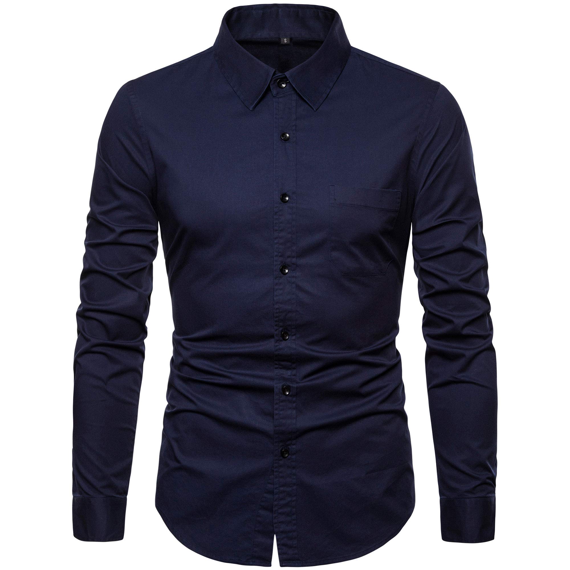 VANCOOG Men’s Long Sleeve Casual Button Down Dress Shirts with Chest Pocket