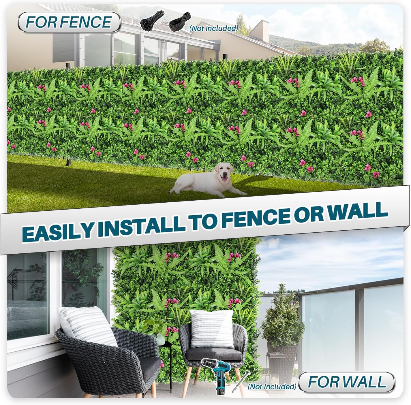 COARBOR 6 Packs 20" x 20" Artificial Boxwood 3D Panels Faux Ivy Fence Privacy Topiary Hedge Plant Fence Grass Wall Panels Backdrop for Balcony Patio Outdoor Indoor