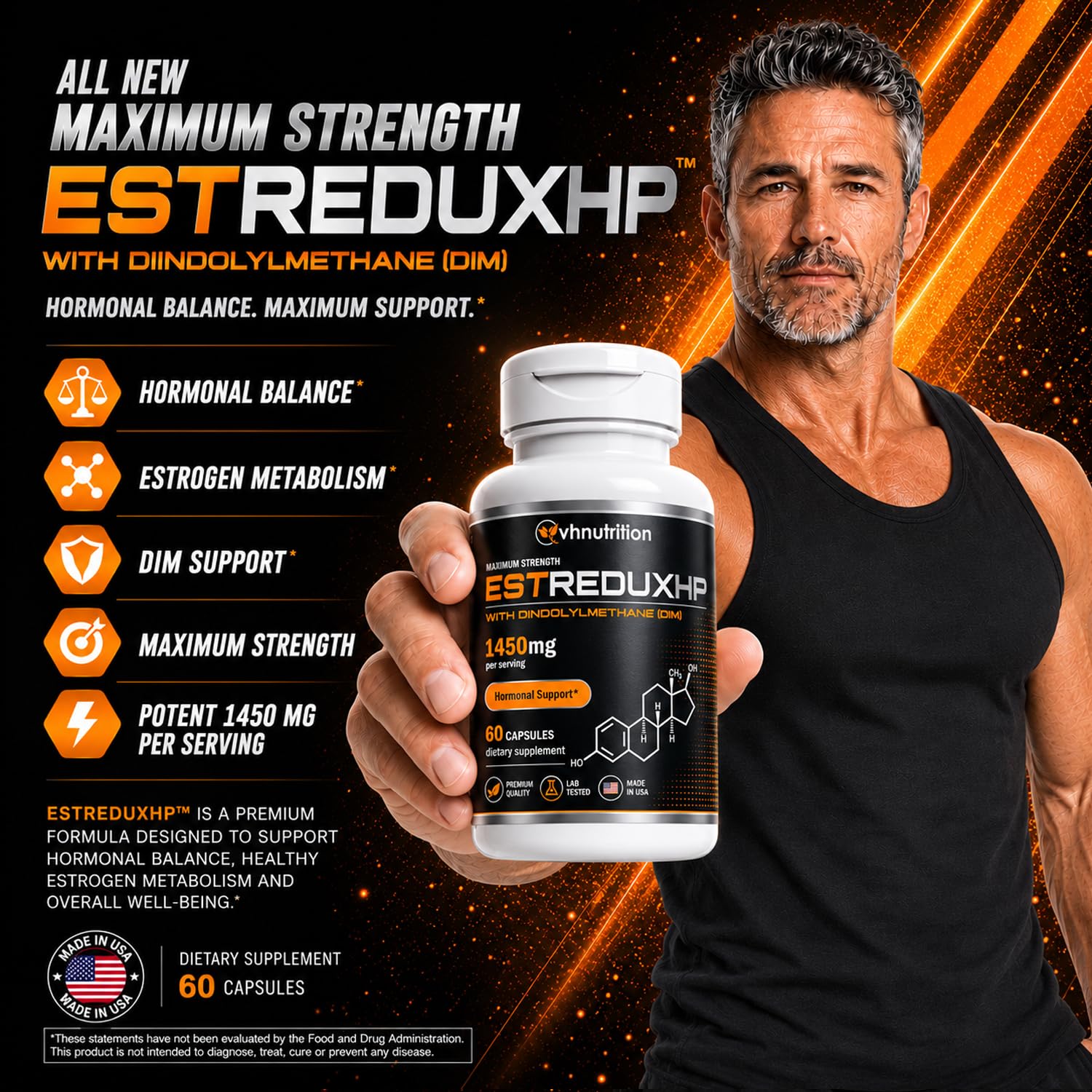 VH Nutrition ESTREDUX HP - with DIM | Estrogen Blocker for Men* | 1450mg of Maximum Strength Hormone Support, Tongkat Ali, Ashwagandha | 60 Capsules — Amazon image 2