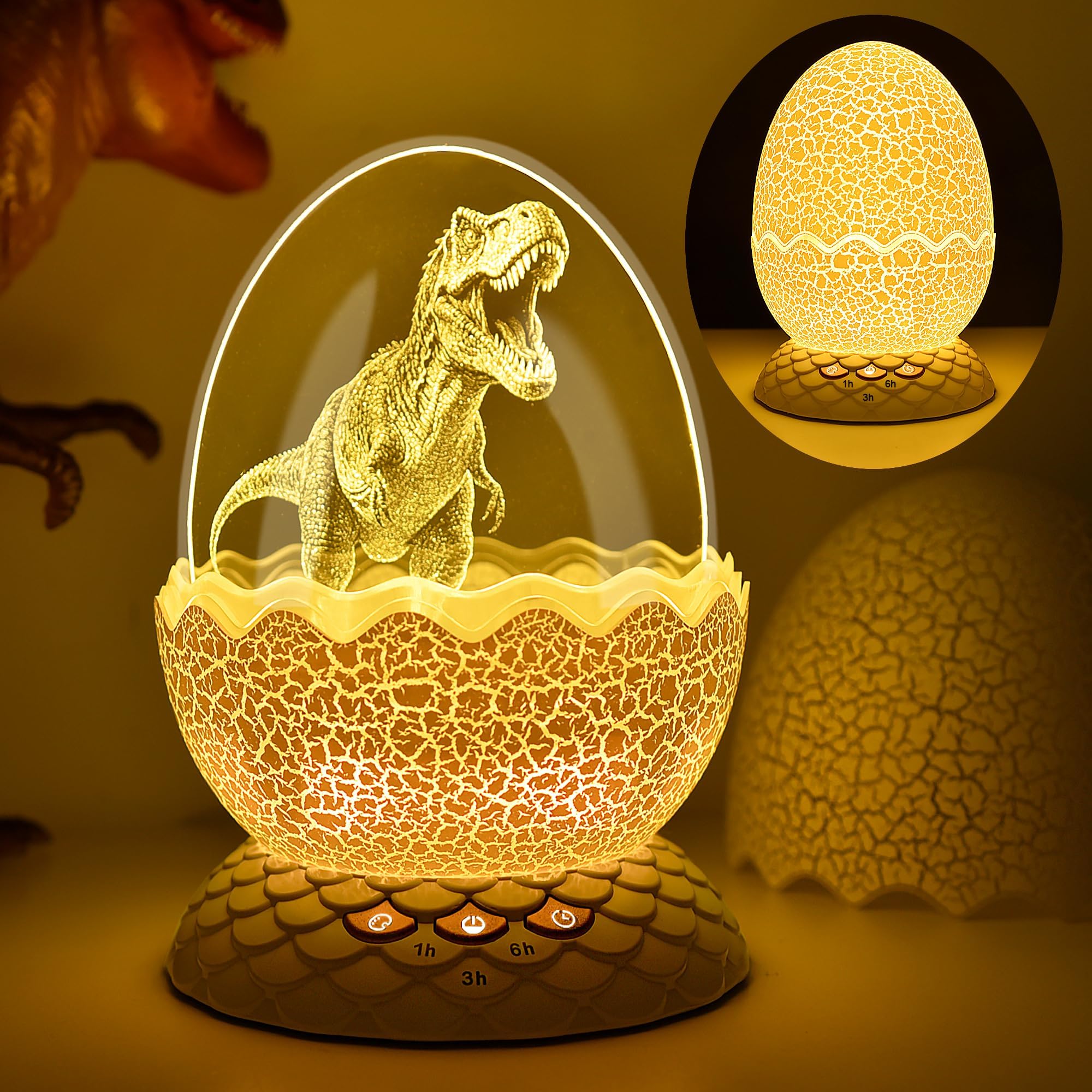 Egg Night Light for Kids & Adults, Rechargeable LED Bedside Lamp with Base, 11 Color Changing Modes, Touch Control & Timer, Cute Ambient Decorative Dinosaur Egg Lamp for Bedroom Nursery Living Room