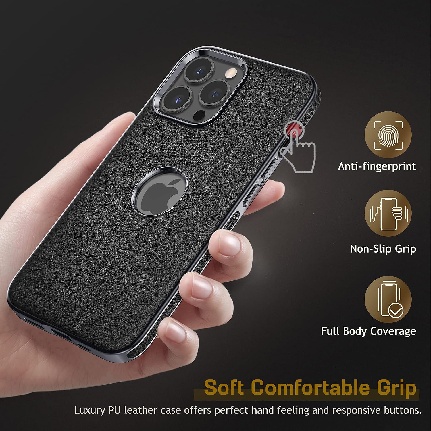 LOHASIC for iPhone 13 Pro Max Leather Case, Men Women Slim Luxury Business PU Cover Soft Non-Slip Grip Shockproof Anti-Scratch Protective Phone Cases for iPhone 13 Pro Max 6.7" - Black