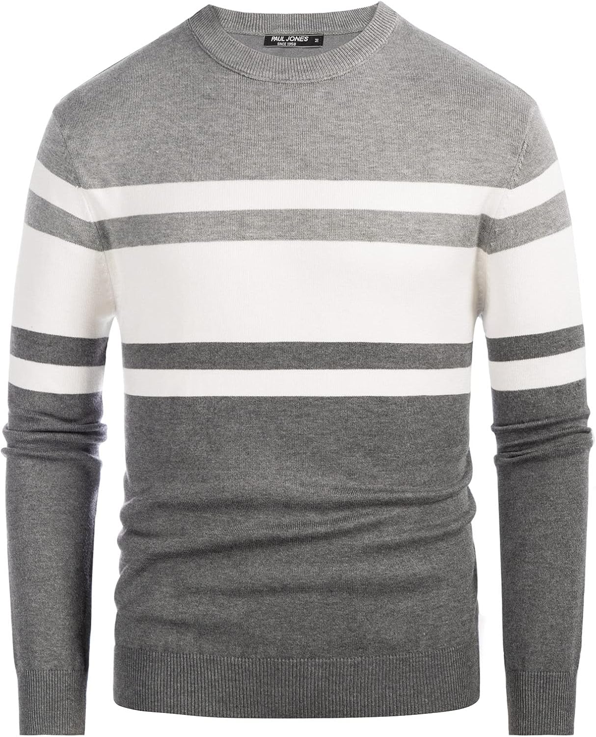 PJ PAUL JONES Mens Striped Pullover Sweater Crewneck Contrast Fine Knitted Sweaters - Image 2