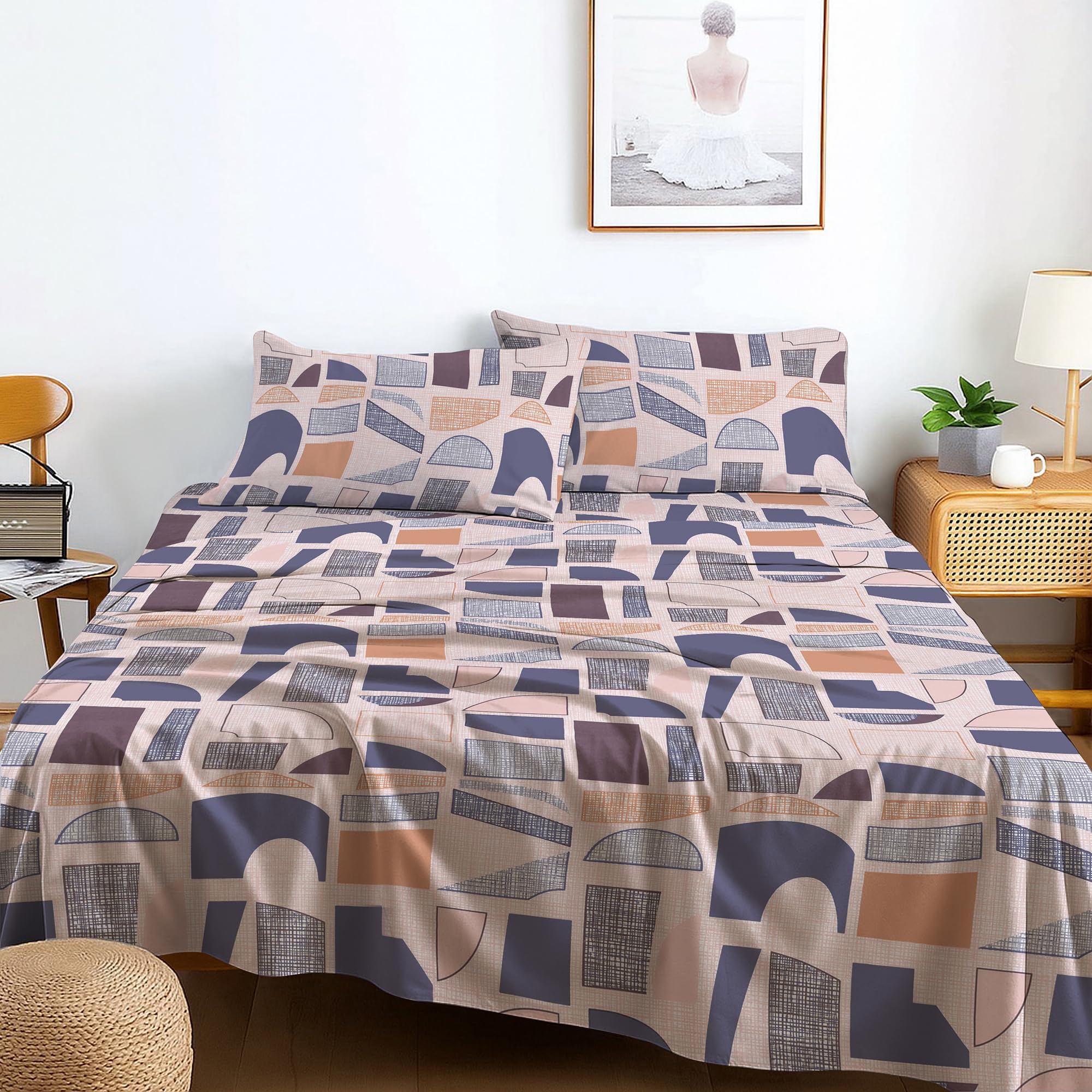 RAYBedding Printed Flat Sheet Set Double Bed – Luxury Soft Double Flat Sheet with 2 Pillowcases – Soft, Breathable & Easy Care — image 1
