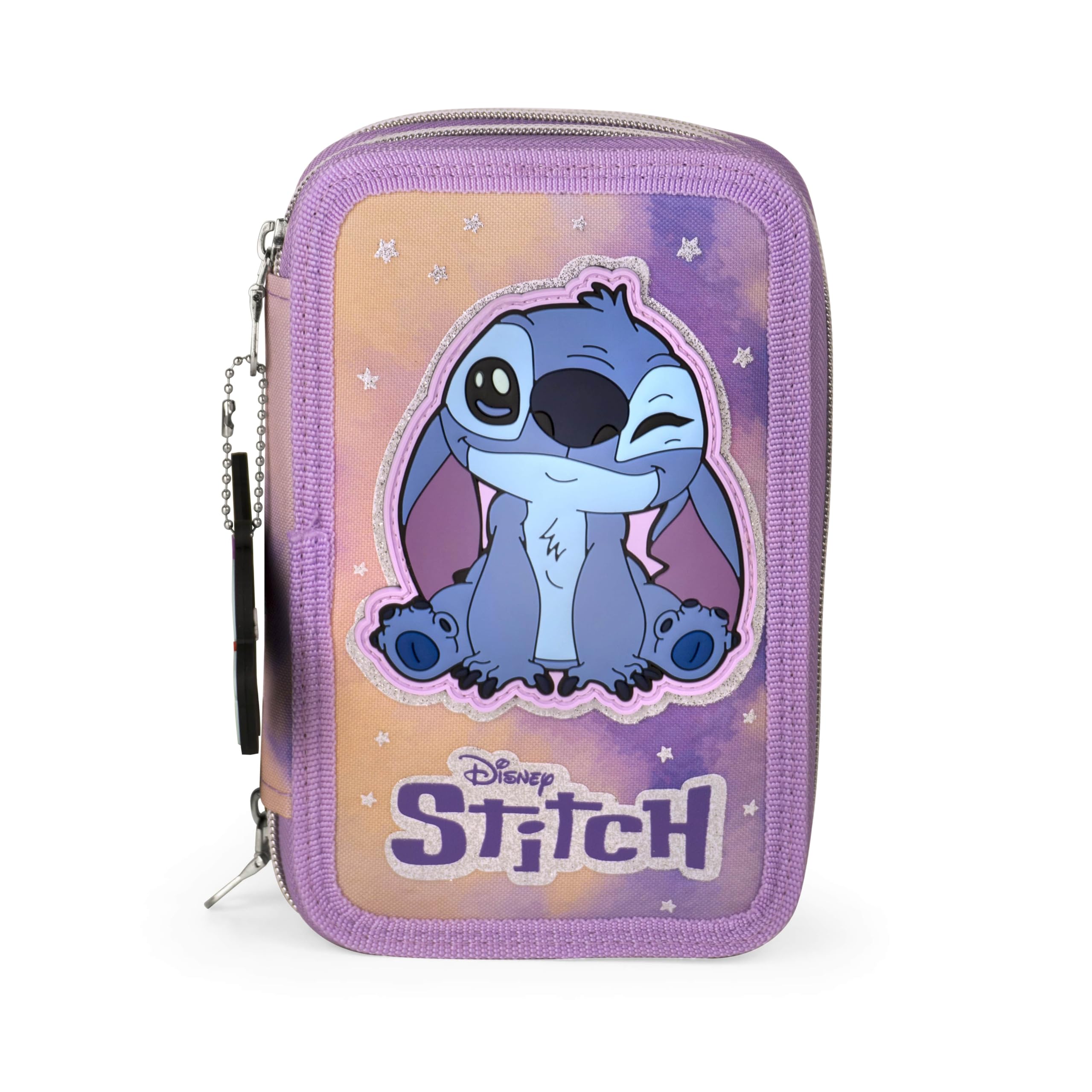 TheCartoonWorld Estuche escolar 3 cremalleras con 45 piezas - Lilo y Stitch 2024/2025, azul turquesa, Estuche
